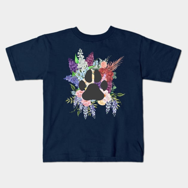 Dog Paws and Flowers Kids T-Shirt by Rainy Afternoon
